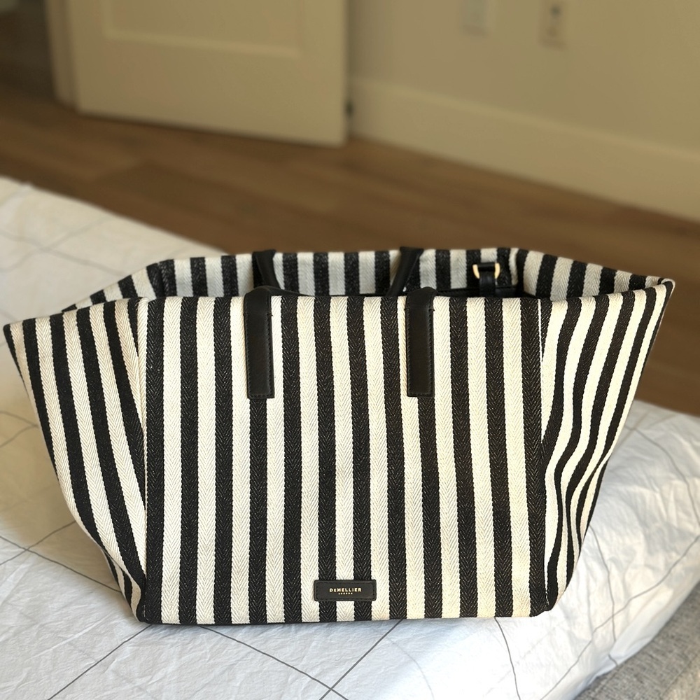 DeMellier Black and White Striped Tote Bag